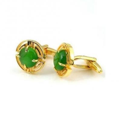 Gold with Emerald Cat's Eye Cufflinks 1.JPG